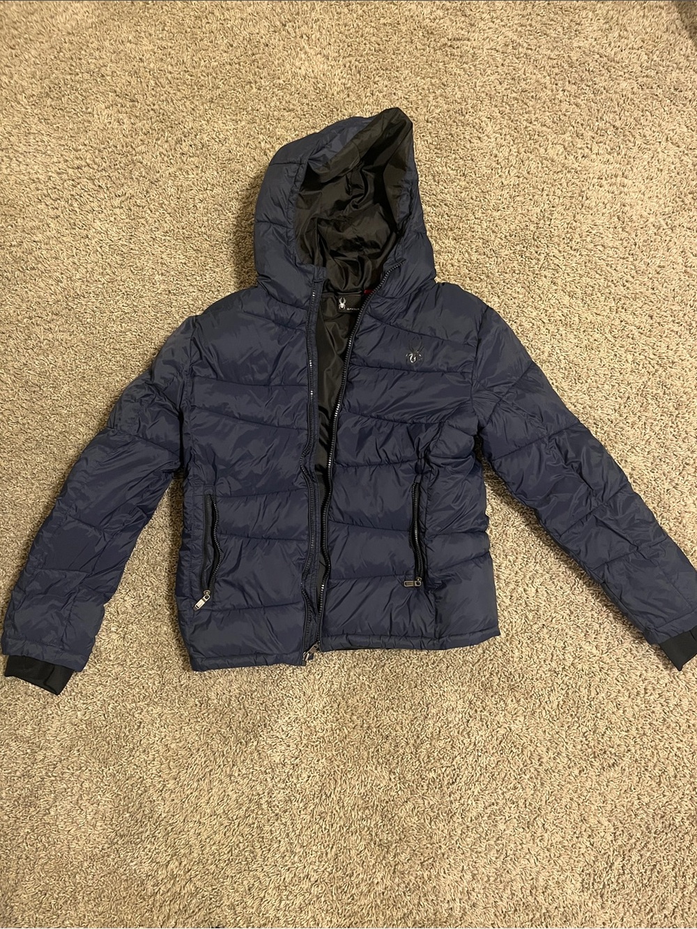 Kids Spyder Hooded Navy Quilted Puffer Jacket - Lightweight Warmth